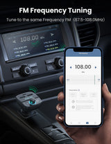 يوجرين شاحن سيارة بلوتوث بثلاثة منافذ مع بلوتوث 5.0 وشحن سريع ومنفذ فلاش يو إس بي وبطاقة ذاكرة - أسود