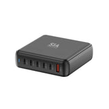 شاحن مكتبي SIA GaN بقدرة 200 واط – 6 منافذ (5 × USB-C + 1 × USB-A) – أسود – بريطانيا