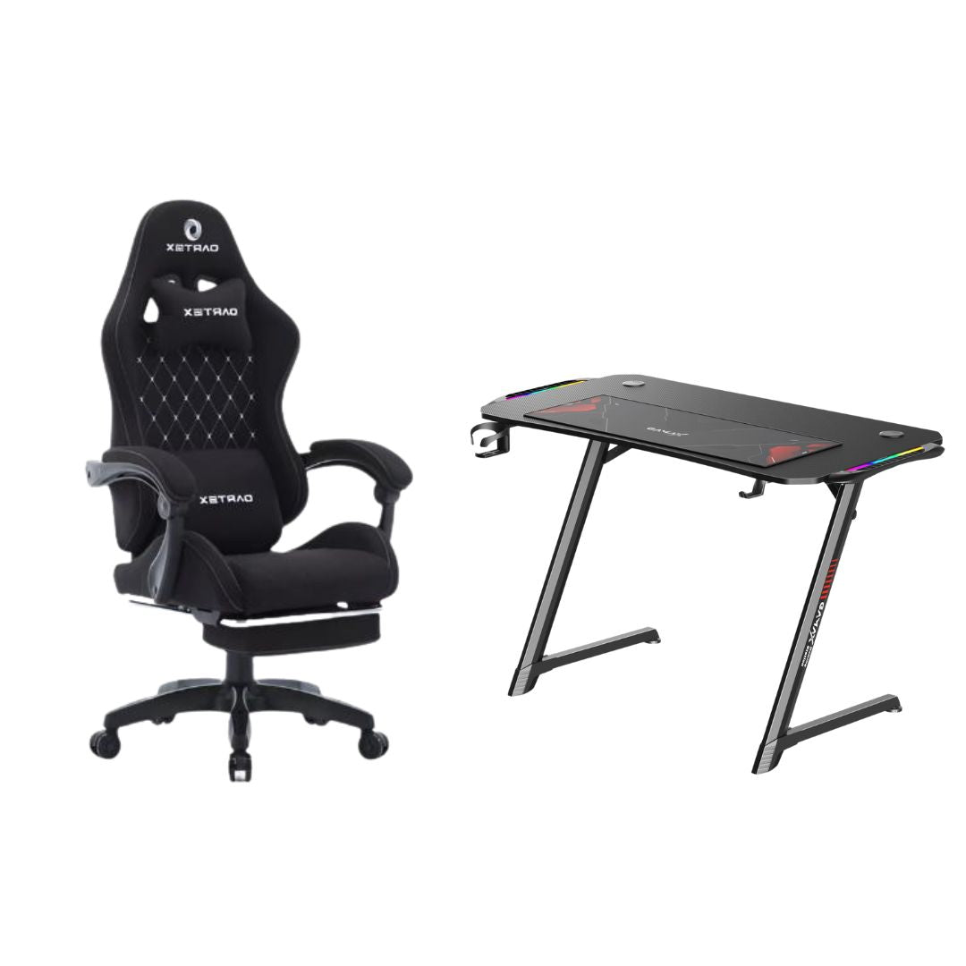 Gaming Furnuture Bundle Offer: Gamax Z5-1160 Carbon Fiber Gaming Table + Oartex Model LD035 Gaming Chair (Installation Not Included)