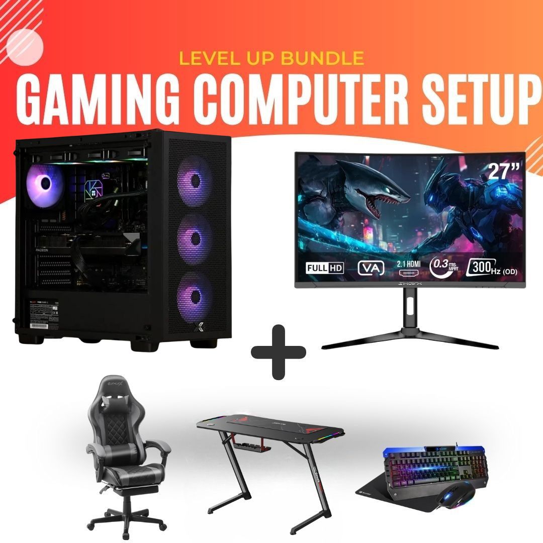 PC Gaming Bundle Intel Core i7-14700F/ RTX 5060 Ti/ 32GB RAM With Sharx 27" 300Hz Curved Monitor, RGB Table ,Gaming Chair With Pc Accessories Combo