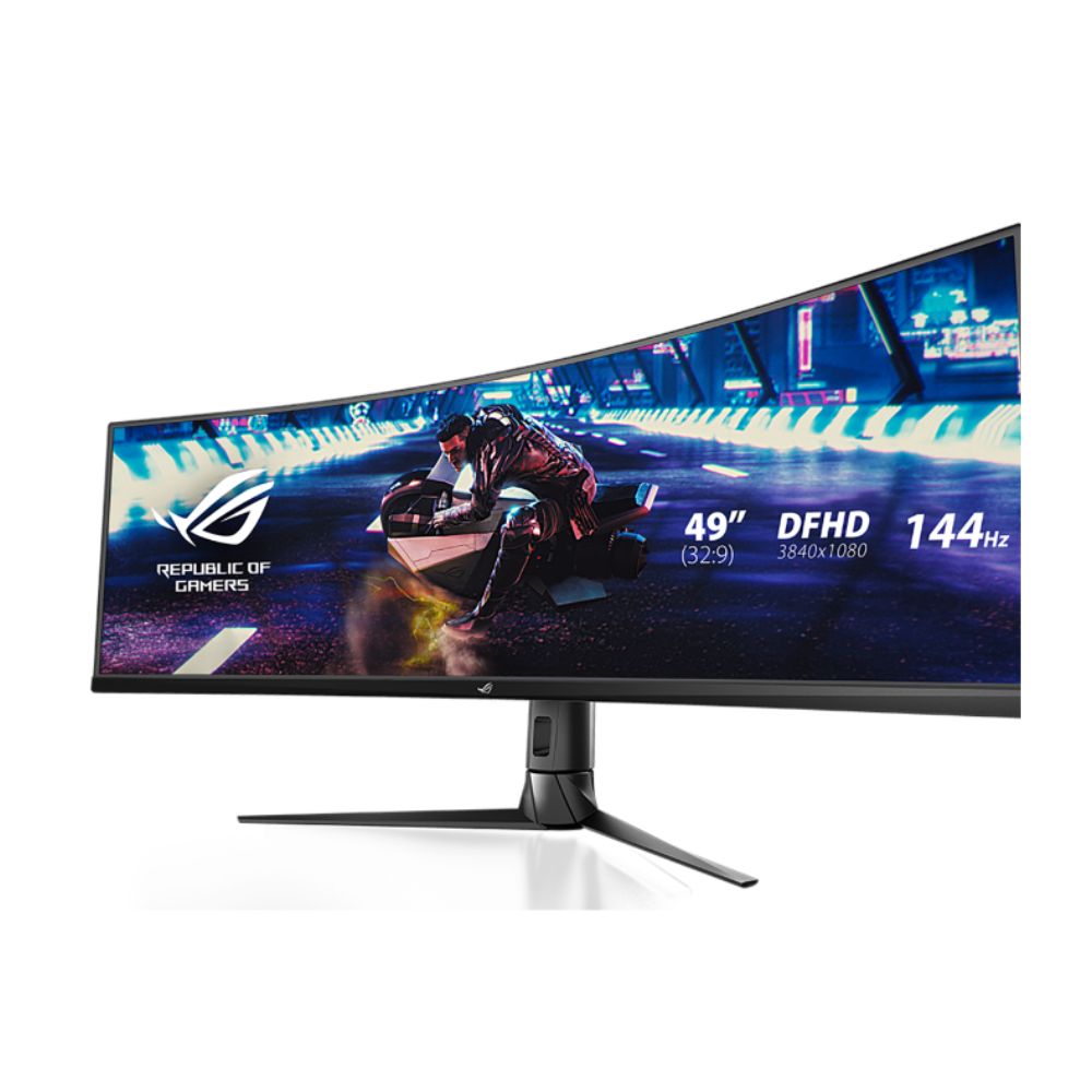 شاشة الألعاب المنحنية اسوس روج ستريكس موديل XG49VQ فائقة الاتساع بحجم 49 انش, معدل تحديث 144 هيرتز, زمن الاستجابة 4 ملي ثانيه اتش دي ار 400 مع خاصية الفري سينك و بانل VA - اسود