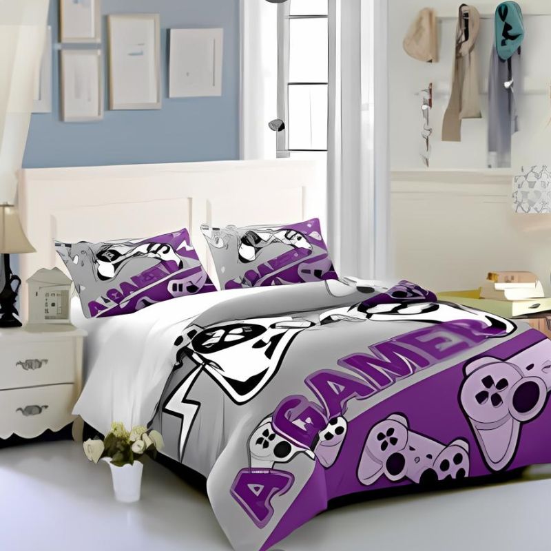 Purple & Gray PS1 joystic logos Creative Fashionable Unique Design Bed & Pillow Sheet