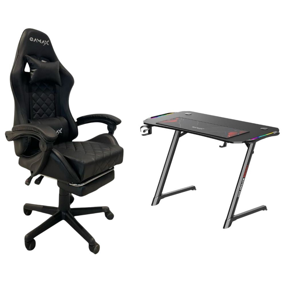 Gaming Furnuture Bundle Offer: Oartex OX-1160 Carbon Fiber Gaming Table + Gamax Gaming Chair Model 1-LT001L with  Armrest & Footrest - Black