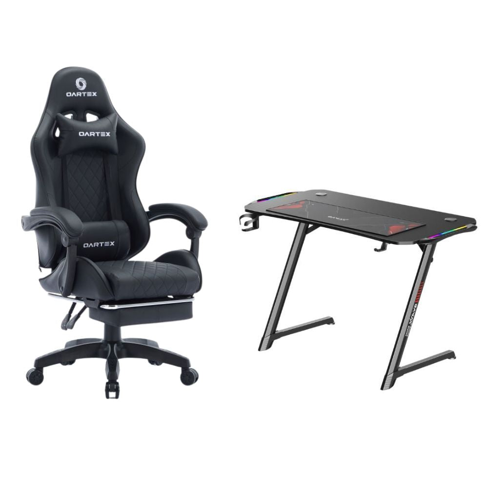 Gaming Furnuture Bundle Offer: Oartex OX-1160 Carbon Fiber Gaming Table + Oartex Model LD034 Gaming Chair - Black