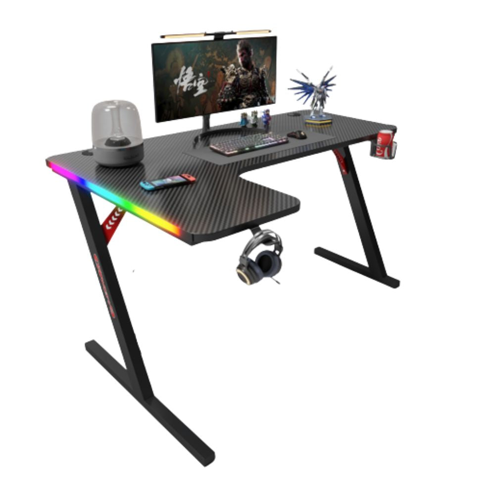 Gamax P201-LB RGB Carbon fiber Gaming Table 140*100*74 cm with Mousepad (L Shape - Left) - Black (Installation Not Included)
