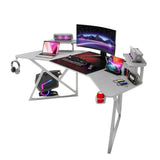 Gamax D2204W Curved Carbon fiber Gaming Table 180*70*74 cm with Multi Level Shelves & Mousepad - White (Installation Not Included)
