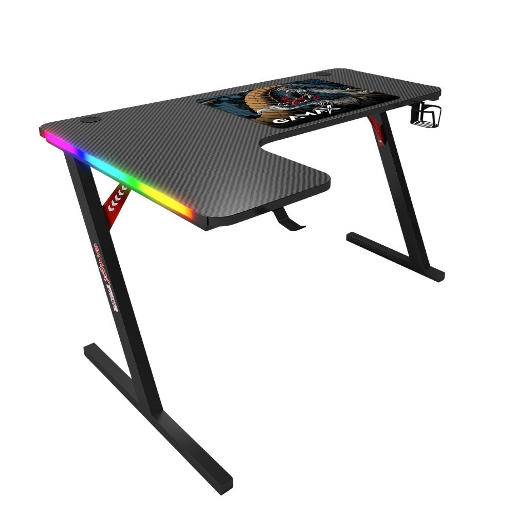 Gamax P201-LB RGB Carbon fiber Gaming Table 140*100*74 cm with Mousepad (L Shape - Left) - Black (Installation Not Included)