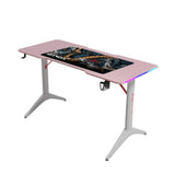 Gamax D2208P RGB Carbon fiber Gaming Table 120*60*74 cm with Mousepad - Pink & White (Installation Not Included)