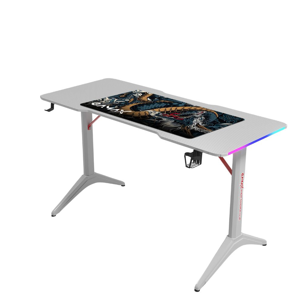 Gamax D2208W RGB Carbon fiber Gaming Table 120*60*74 cm with Mousepad - White (Installation Not Included)