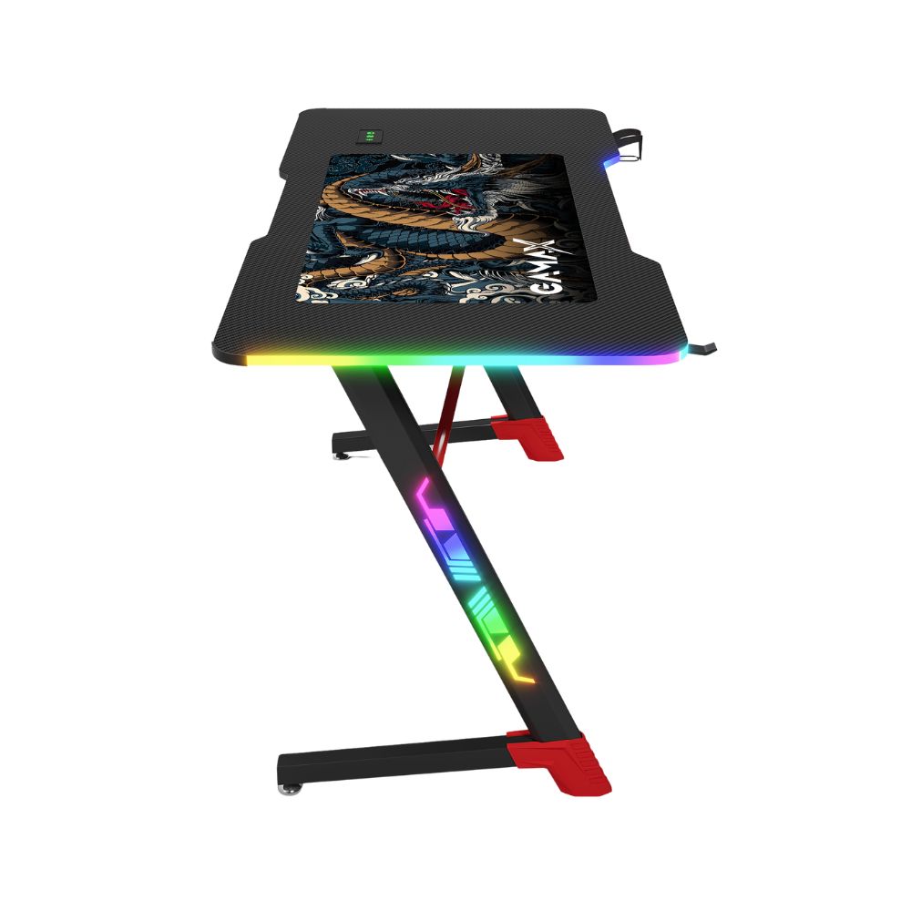 Gamax D2501 3 Sides RGB Carbon fiber Gaming Table 120*60*74 cm with Mousepad - Black (Installation Not Included)
