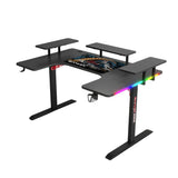 Gamax P203 RGB Carbon Fiber Gaming Workstation Desk with Multi-Level Shelves & Mousepad 160x100x74 cm - Black (Installation Not Included)