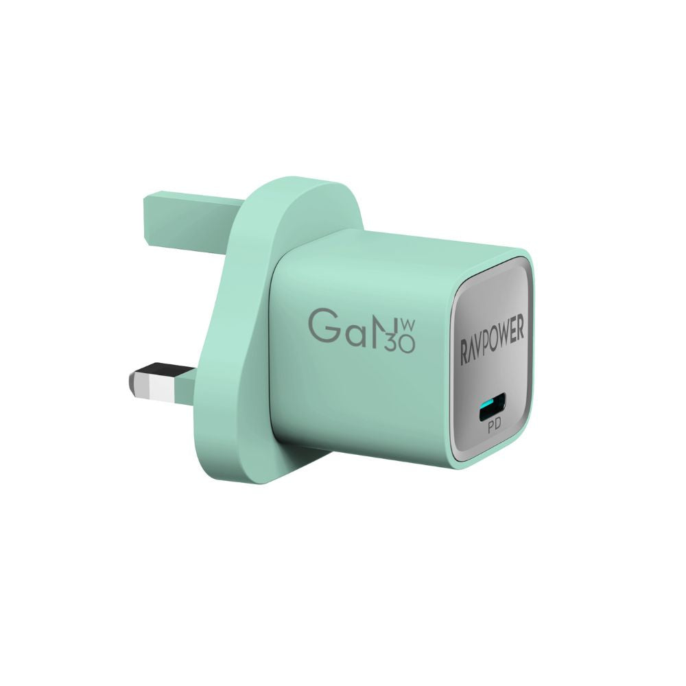 راف باور RP-PC1056 ميني شاحن USB-C GaN بقوة 30 واط اخضر— RP-PC1056G
