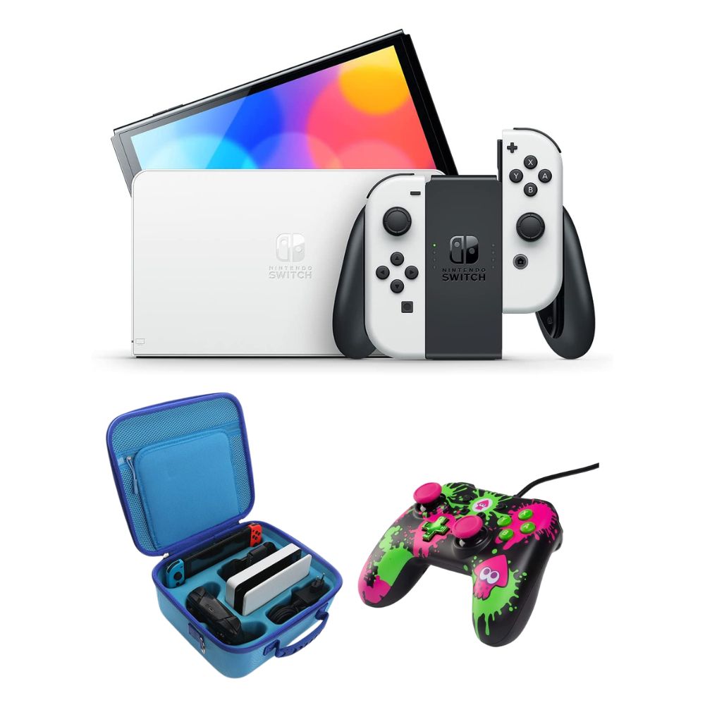 Nintendo Switch OLED Model w/ White Joy-Con with PowerA Enhanced