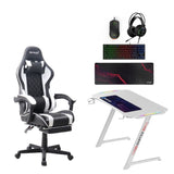 باقة Gamax GM-645 أربع قطع سلكية للكمبيوتر أسود + كرسي جيمنج موديل 1-LT001L أبيض + طاولة جيمنج اورتيكس كاربون فايبر 110×60×75 مع إضاءة RGB و ماوس باد (غير شامل التركيب)