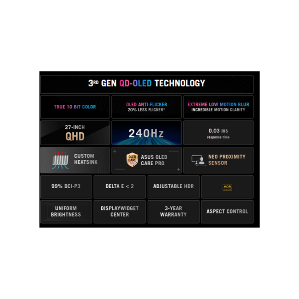 ASUS ROG STRIX XG27AQDMES 27" QHD(2560 x 1440), 240Hz Refresh Rate, 0.03ms Response Time, HDMI 2.1, QD OLED Flat Gaming Monitor - Black