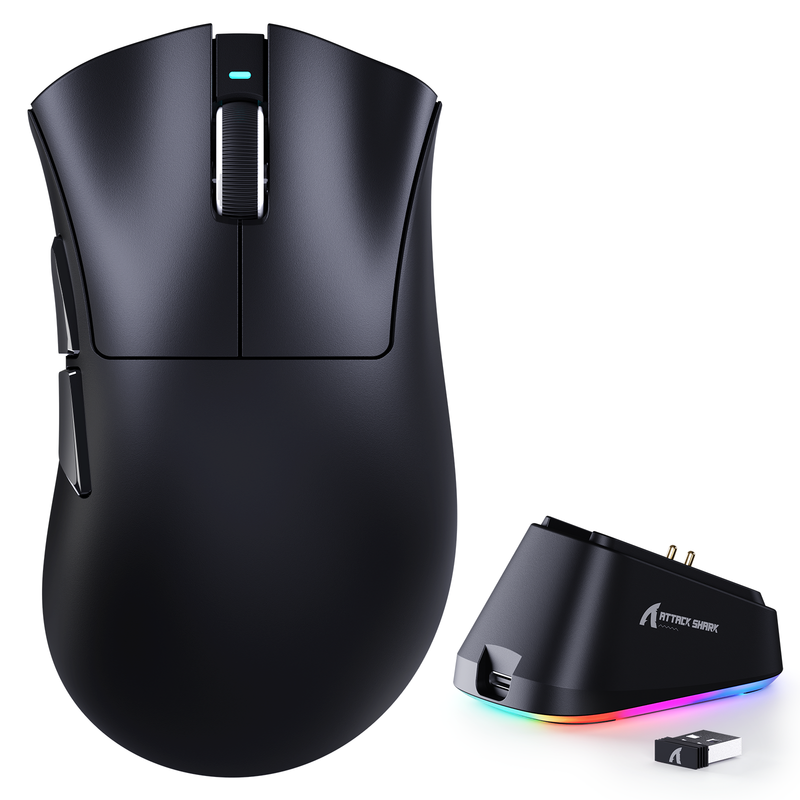 ATTACK SHARK V3PRO Ultra-Light Tri-Mode Gaming Mouse with Charging Dock Up to 25,000 DPI - Black