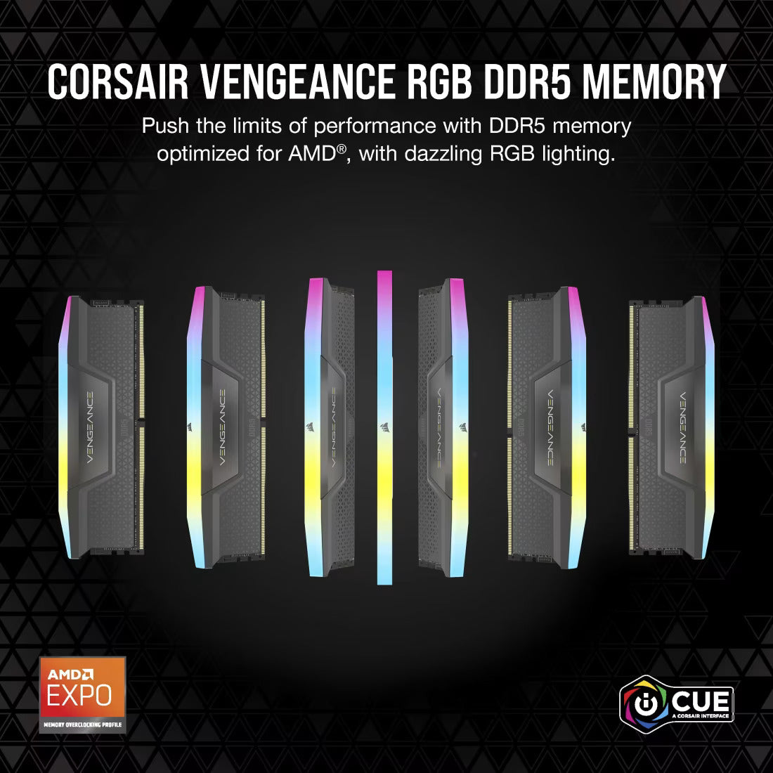CORSAIR VENGEANCE RGB DDR5 64GB (2x32GB) 6000 MHz CL30 AMD EXPO & Intel XMP Memory Kit - Black
