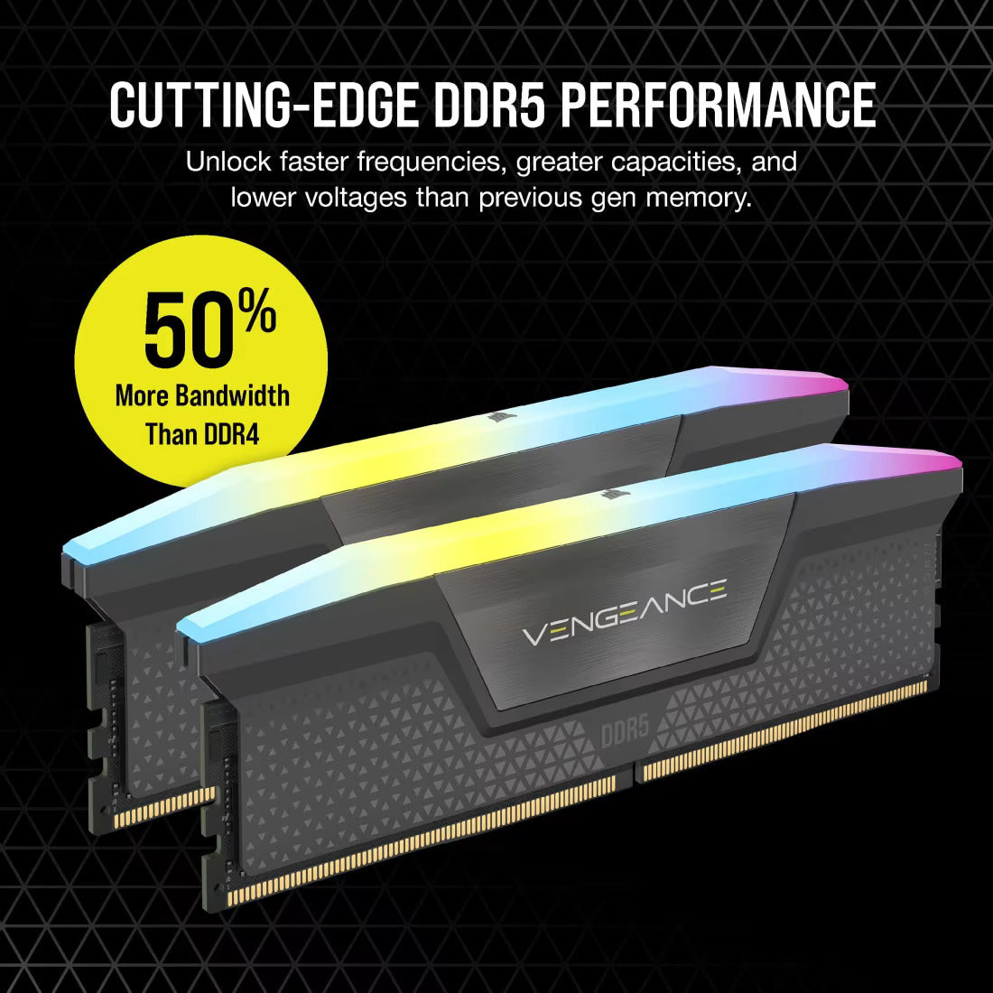 CORSAIR VENGEANCE RGB DDR5 64GB (2x32GB) 6000 MHz CL30 AMD EXPO & Intel XMP Memory Kit - Black