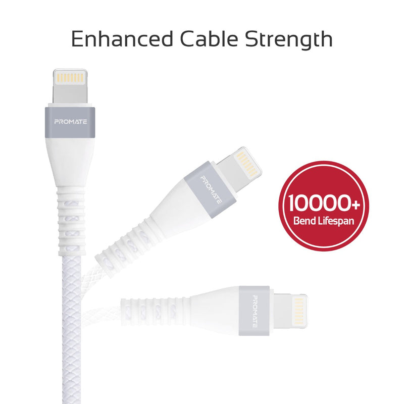 Promate Super-Flexible USB to Lightning Connector Cable  2A Standard Charging  - WHITE