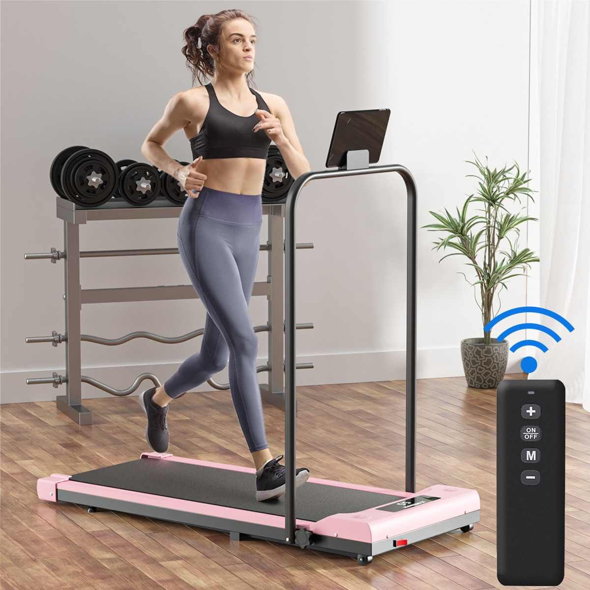 Foldable 2-in-1 Electric Treadmill with LED Display and Remote Control UMWP104 - Pink