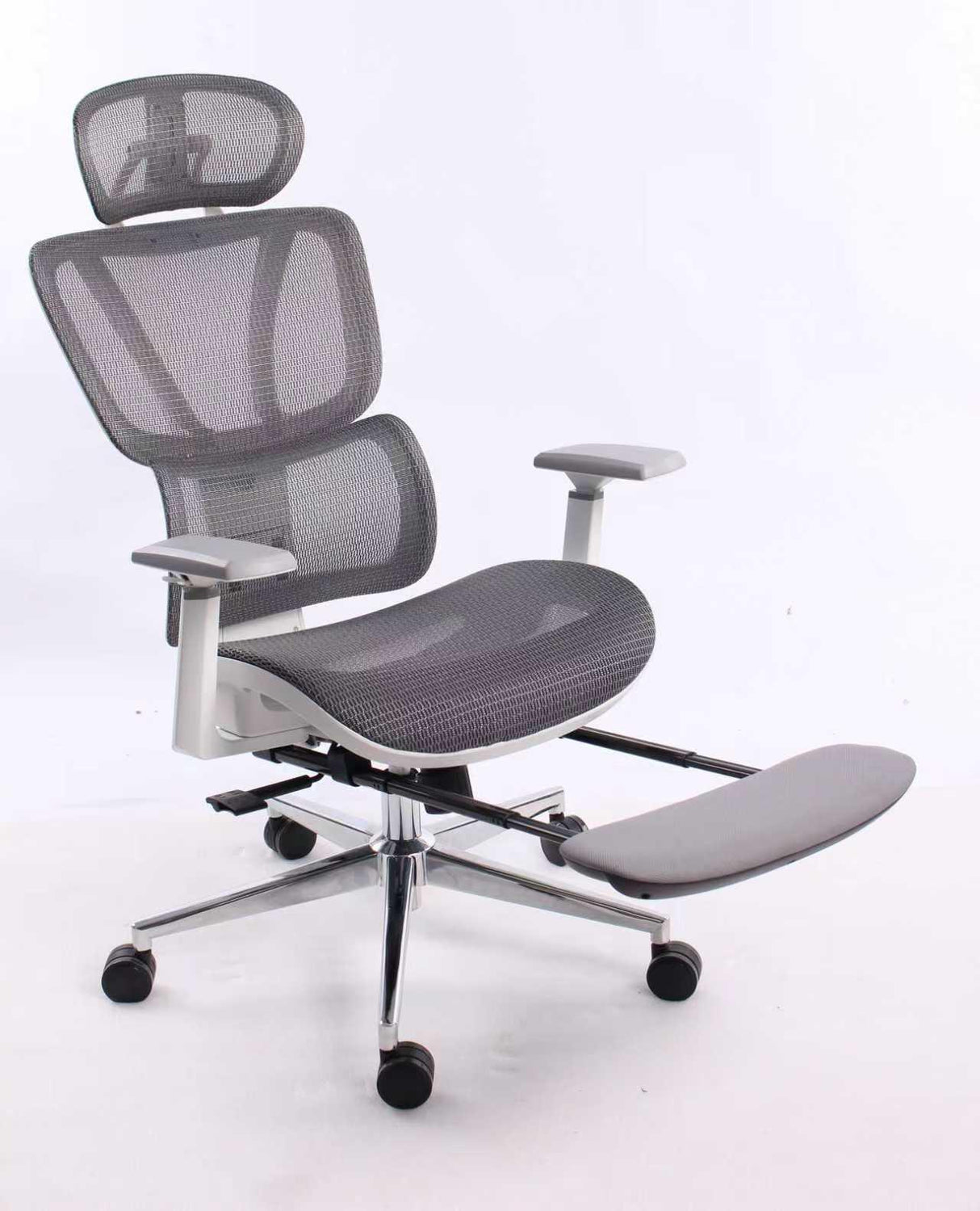 Black Bull UMGC6002B mesh office and gaming Chair With footrest , adjustable Headrest up & down  3D armrest  , load weight: 130kg ,white / Gray (Assembly not Included)