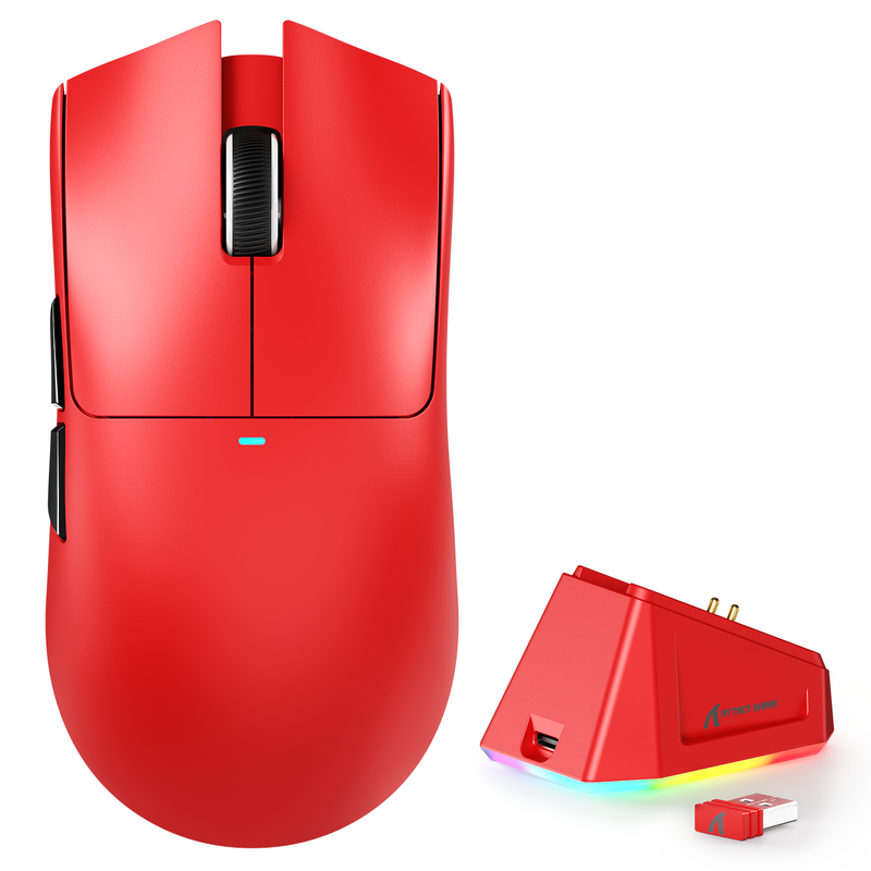 ATTACK SHARK X11 63g UltraLight Wireless Gaming Mouse with Charging Dock - Red