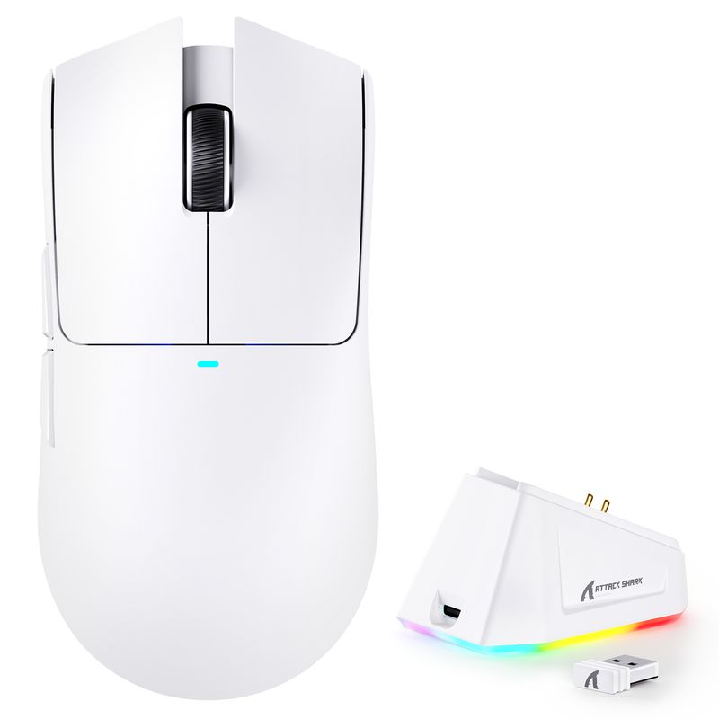 ATTACK SHARK X11 63g UltraLight Wireless Gaming Mouse with Charging Dock - White