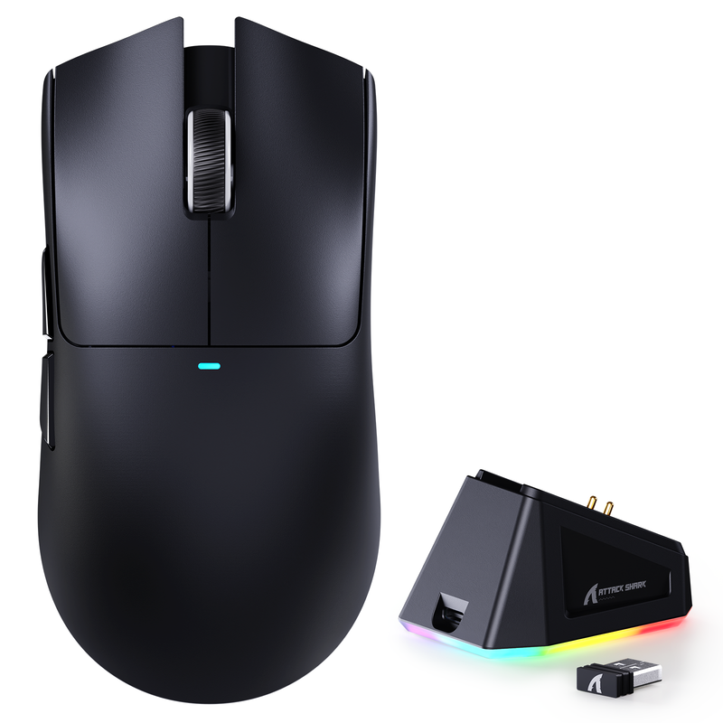 ATTACK SHARK X11 63g UltraLight Wireless Gaming Mouse with Charging Dock - Black