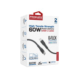Promate Super-Flexible 60W USB-C to USB-C Cable 2A Standard Charging 3M length - Black