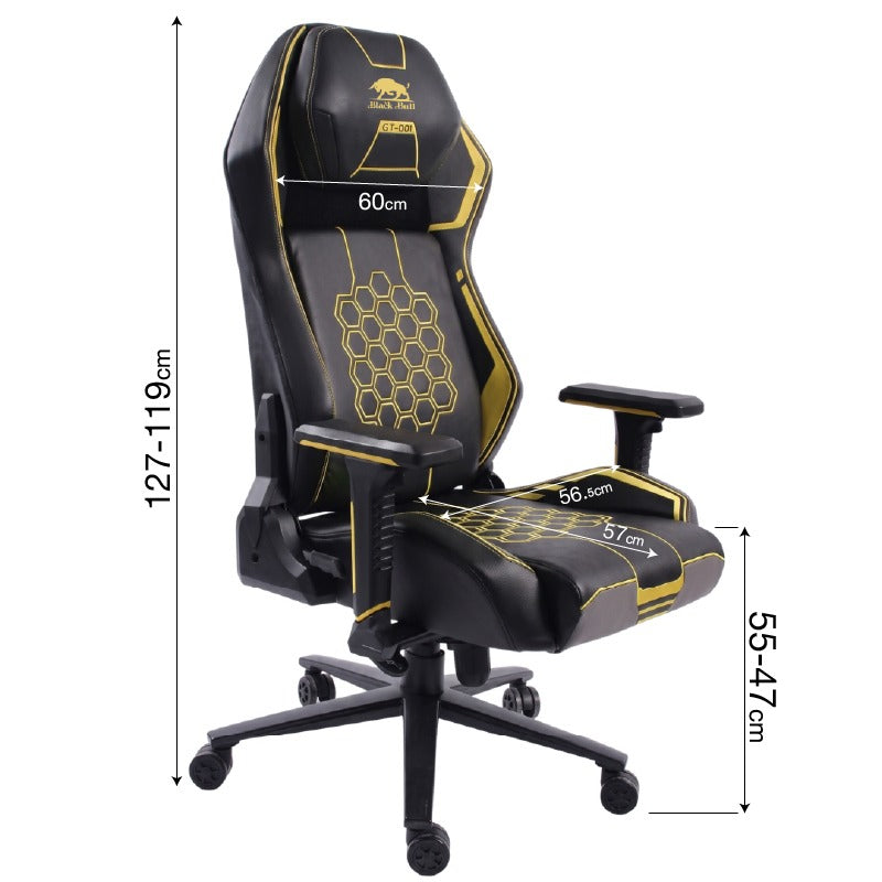 Black Bull Super Pro Comfort Gaming Chair with Full Molded Foam, Adjustable Support, Class 4 Gas Lift, Metal Base - Black & Yellow