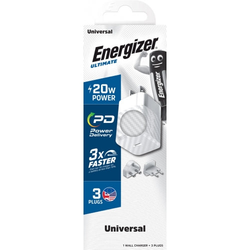 Energizer Ultimate 20W PD/QC Wall Charger with Universal Plug, White