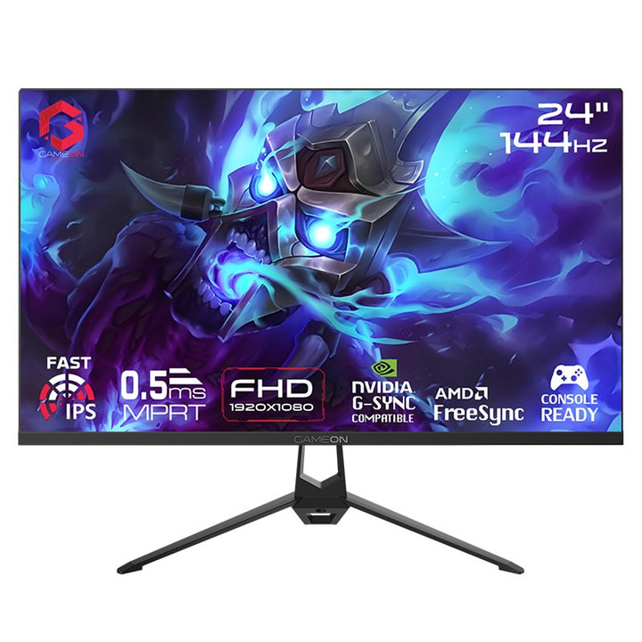 جيم اون شاشة ألعاب GOES24FHD144IPS  مقاس 24 بوصة، بدقة FHD، ومعدل تحديث 144 هرتز، وزمن استجابة 0.5 مللي ثانية، ومنفذ HDMI 2.1، وتقنية IPS سريعة، مسطحة - أسود