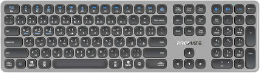 Promate ProKeys-X2 EN/AR Full-Size Triple-Mode Slim Wireless Keyboard w/ Scissor Keys, & Multi-Device Connectivity - Black