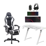 Gamax GM-645 4-in-1 Wired PC Accessory Set Black + Gaming Chair Model 1-LT001L White + Z5-1160 TD-03 Carbon Fiber Gaming Table 110×60×75cm with RGB Light and Mousepad White