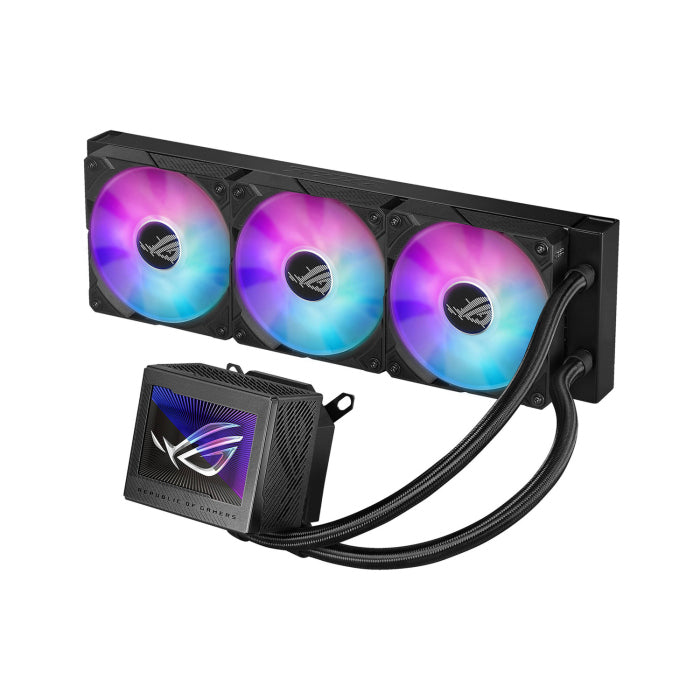 مبرد المعالج السائل Asus ROG Ryujin III 360 ARGB Extreme Gen 2 باللون الأسود مع شاشة LCD بحجم 3.5 بوصة ومراوح مغناطيسية Daisy-Chainable