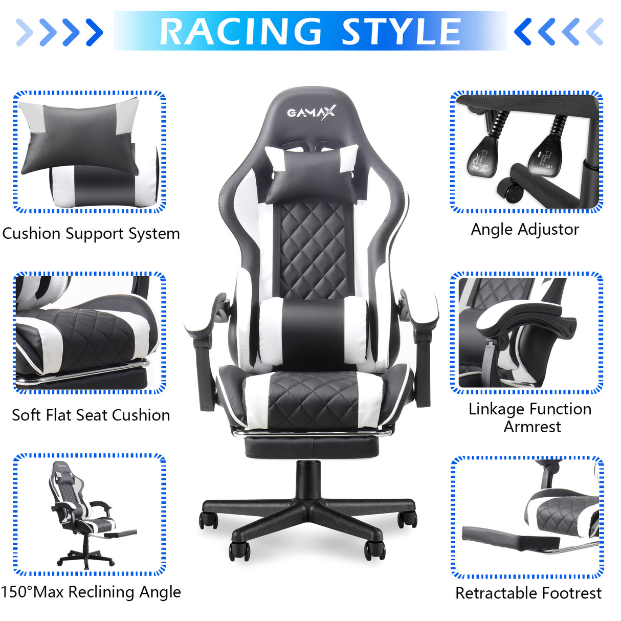 Gamax Bundles: Gaming Chair Model 1-LT001L  + TD-03 Carbon Fiber Gaming Table (White)