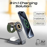 Promate 3 in 1 Transparent Foldable MagSafe Compatible Wireless Charging Station with Night Light  - Black