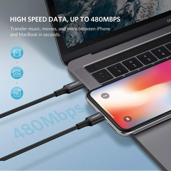 UGREEN USB-C to Lightning Cable Rubber Shell 2m (Black)US171 US171-60752