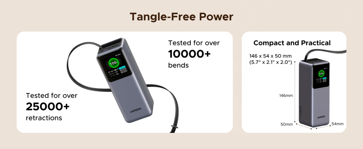 UGREEN Nexode Power Bank 20000mAh 165W with Retractable USB-C Cable - PB726