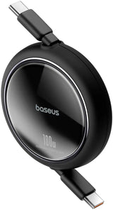 كابل Baseus Free2Pull Mini 2-in-1 قابل للانسحاب للشحن السريع USB-C إلى C+C 100 واط 1.2 متر - أسود كوني