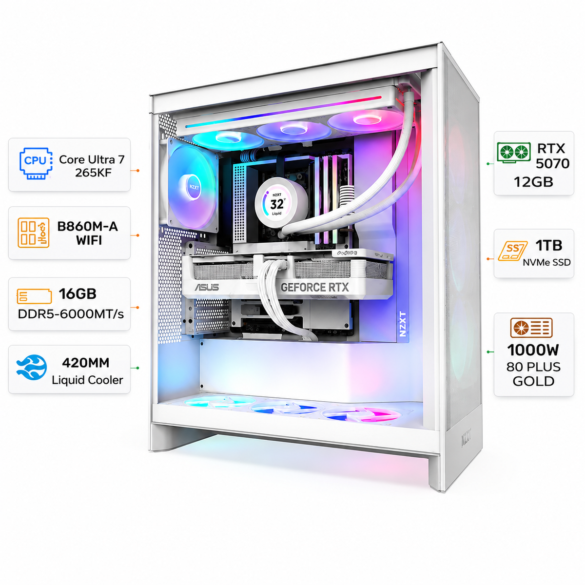 Custom Gaming PC Intel Core Ultra 7 265KF, RTX 5070 12GB, 16GB DDR5 RA ...