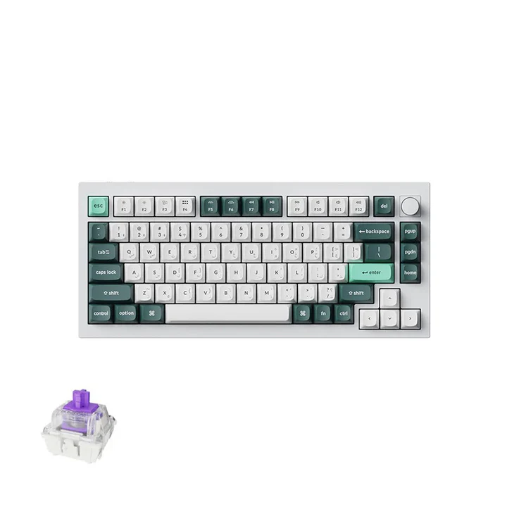 لوحة مفاتيح جيمنج ميكانيكية لاسلكية Keychron Q1 HE بحجم 75 بالمئة مع إضاءة RGB ومقبض تحكم وسويتشات مغناطيسية Gateron Double Rail Nebula بلون Shell White تخطيط إنجليزي عربي