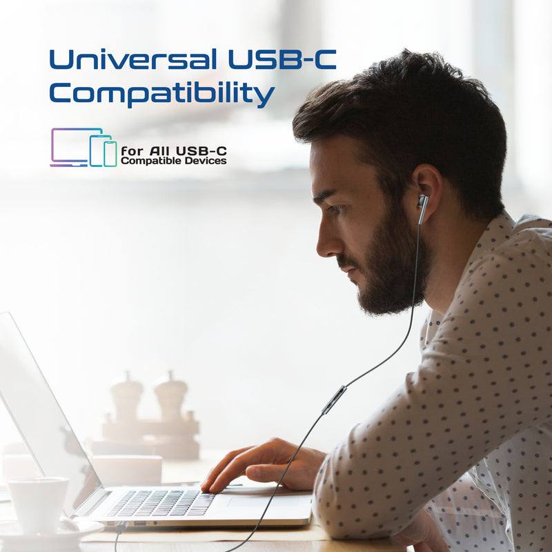 Promate Laxi-M.Black High Fidelity USB-C ENC Mono Wired Earphone In-Line Microphone & Volume Controls - Black