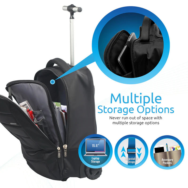 Promate Premium High Volume, Heavy Duty, Multi-purpose Trolley Bag for Laptops up to 15.6” with Multiple Storage Options