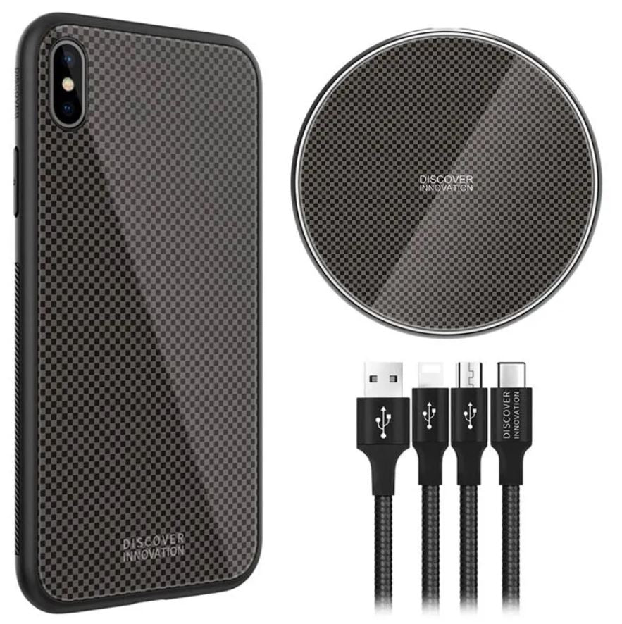 Nillken Fancy Set Wireless Charge 3in1 Cable & Case Black Compatible with Iphone XS