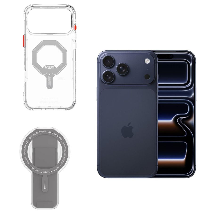 BundleApple iPhone 17 Pro 12GB RAM 6.3"(256GB)Deep Blue+SkinArma Saido Mag Charge Case for iPhone 17 Pro -Clear+SKINARMA MAGNETIC SMART GRIP-STAND ARCH XE PHAZE-GREY