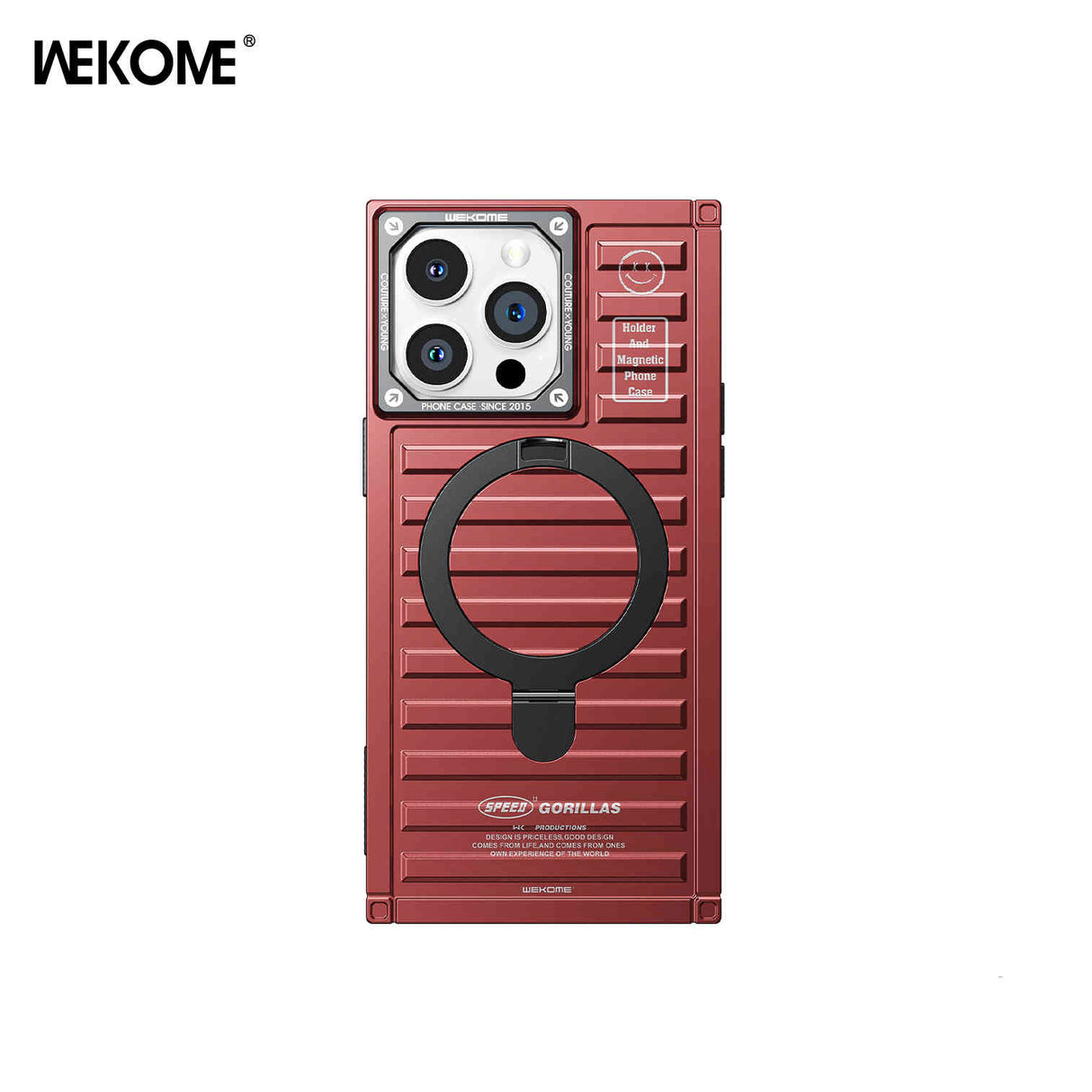 WEKOME WPC-033 Gorillas Series Magnetic Phone Case Solid Dark Red oil Electroplated for Iphone 15 Pro Max