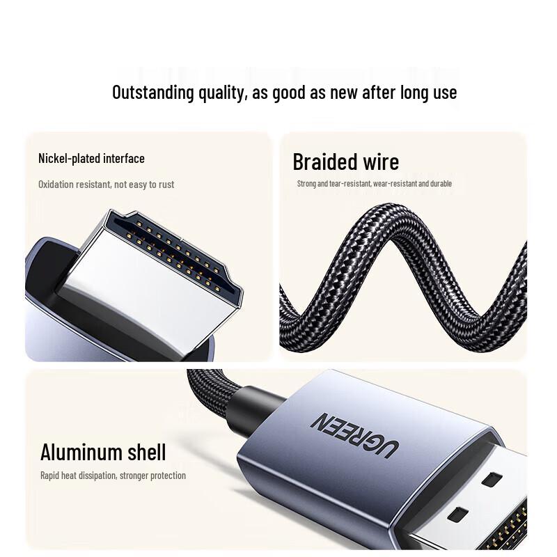 Ugreen Video Cable DisplayPort to HDMI, 4K@30Hz, 10.2 Gbps, Plug&Play, 2m - Grey (DP125 - 35842)