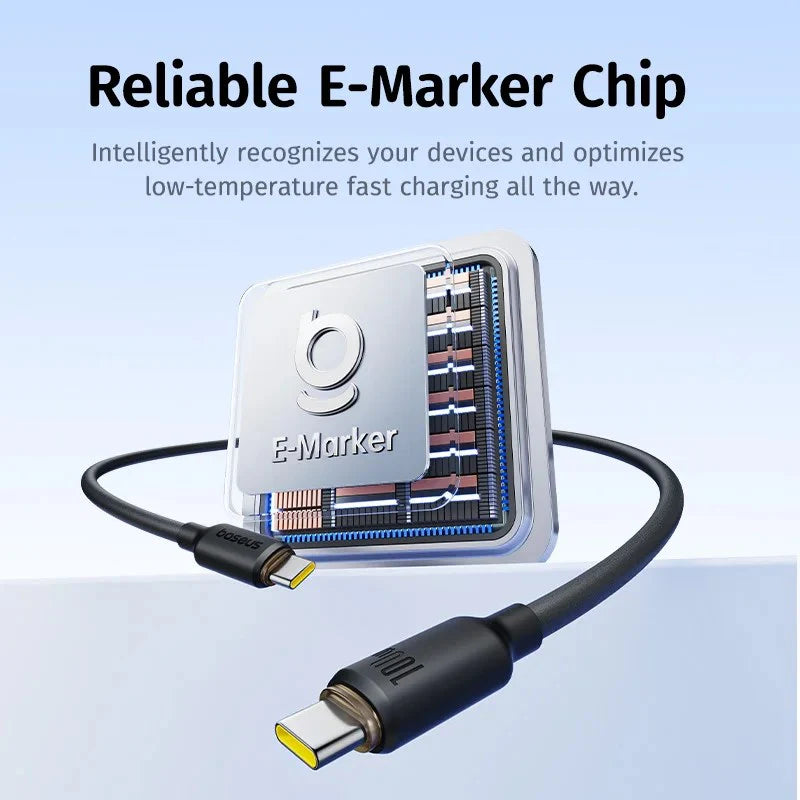 كابل بيسيوس سيليكون رغوي للشحن السريع ونقل البيانات USB-C إلى USB-C بقدرة 100 واط وطول 2 متر – أسود كوميك