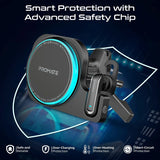 Promate 2-in-1 MagSafe Compatible 15W Wireless Car Charger with Built-in Wireless Mono ENC Earphone - Black